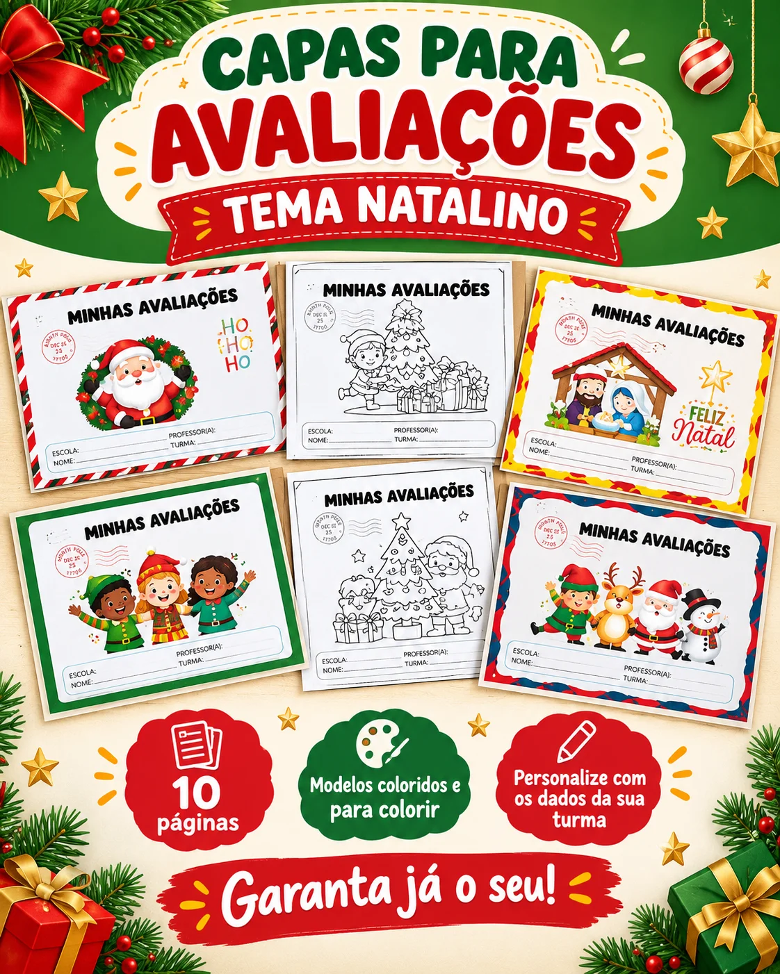 Minhas Avaliações – Capa e Identificação Escolar — Planners e organização para Todas as séries: Material com 10 páginas de…