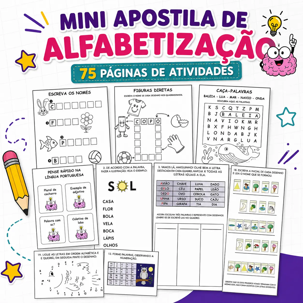 MINI APOSTILA ALFABETIZAÇÃO - 75 PÁGINAS - ANOS INICIAIS — capa do material
