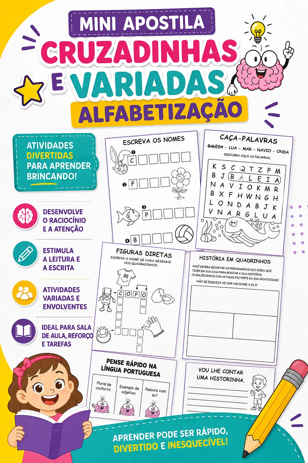 MINI APOSTILA CRUZADINHAS E VARIADAS ALFABETIZAÇÃO — capa do material