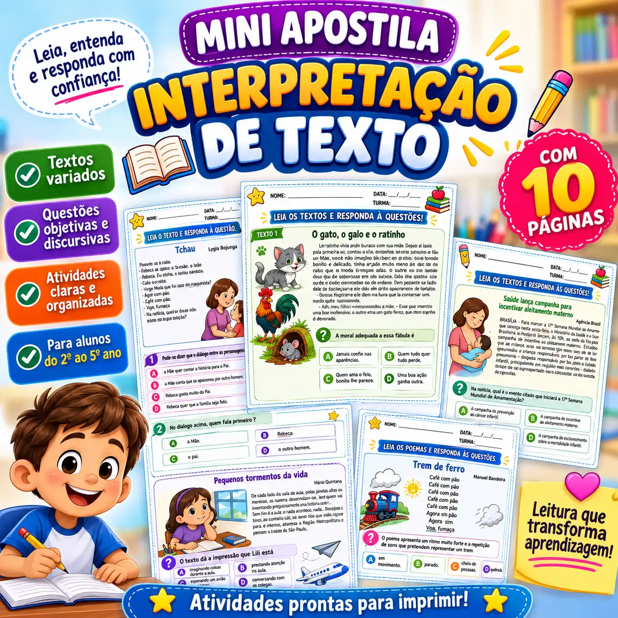 MINI APOSTILA INTERPRETAÇÃO DE TEXTO - 4º E 5º ANO — capa do material