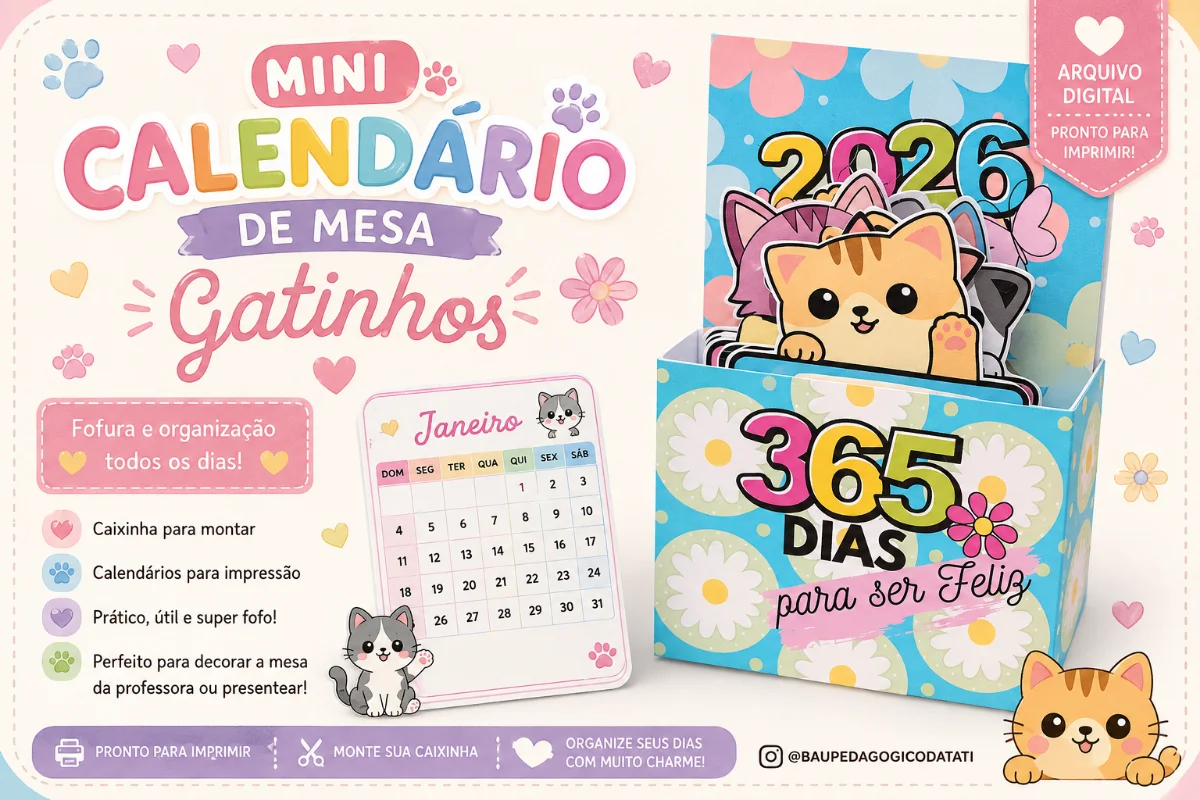 🐱 Mini Calendário de Mesa – Gatinhos | Arquivo Digital para Imprimir — capa do material