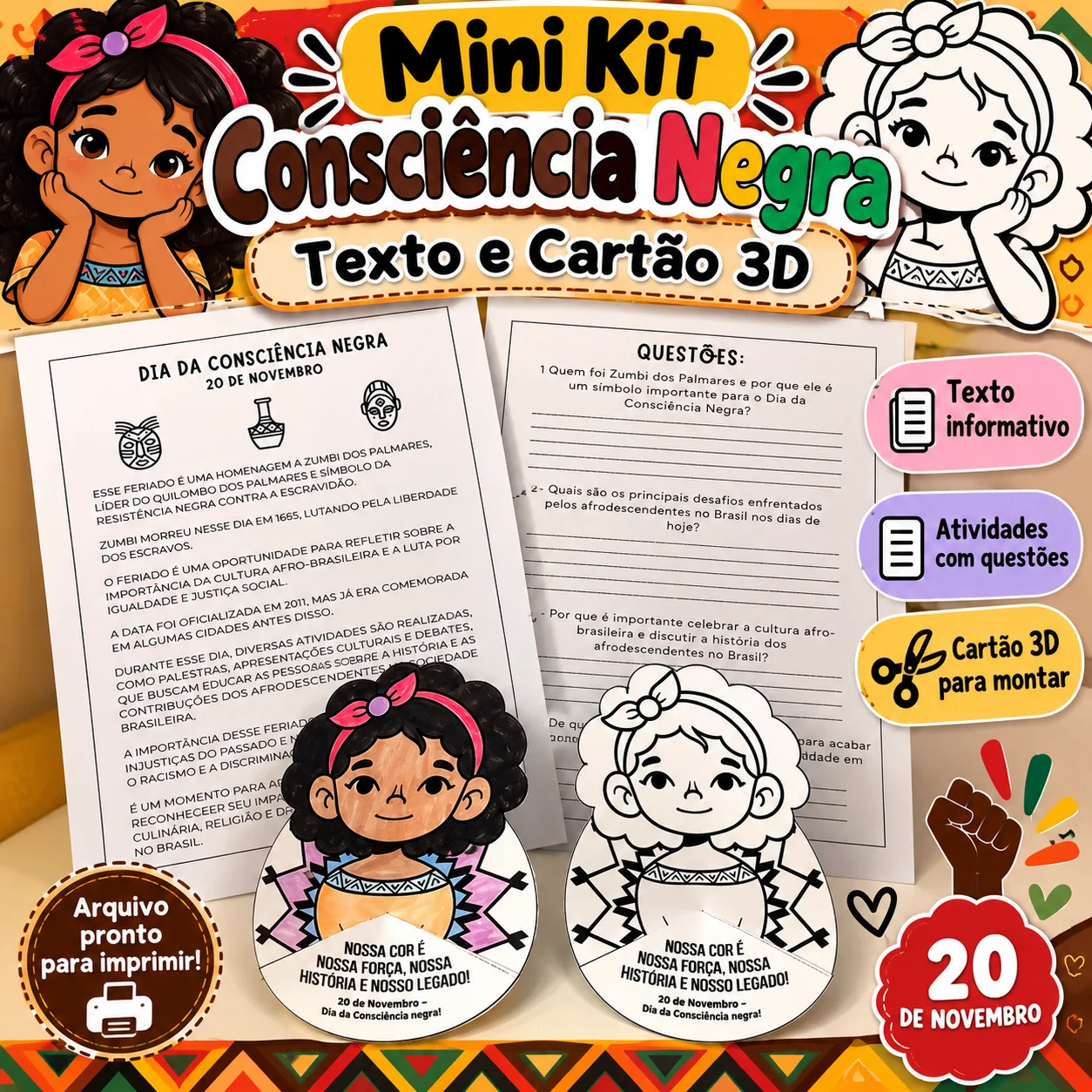 Mini Kit Consciência Negra – Texto e Cartão 3D — capa do material