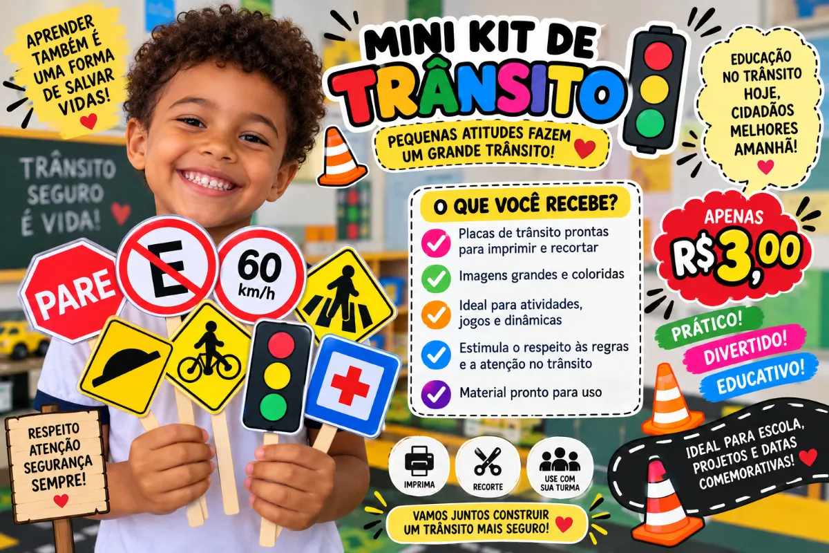 Mini kit de trânsito - aprender e muito divertido! — Atividades para 1º ano: Material lúdico e educativo com placas de…