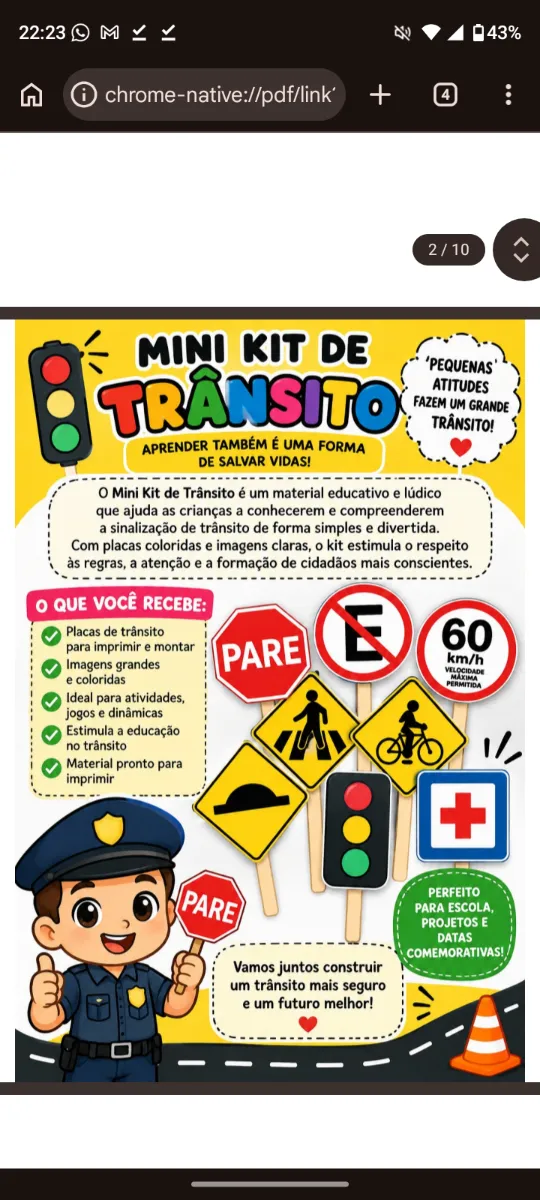 Mini kit de trânsito - aprender e muito divertido! — amostra 1: Material lúdico e educativo com placas de trânsito para…