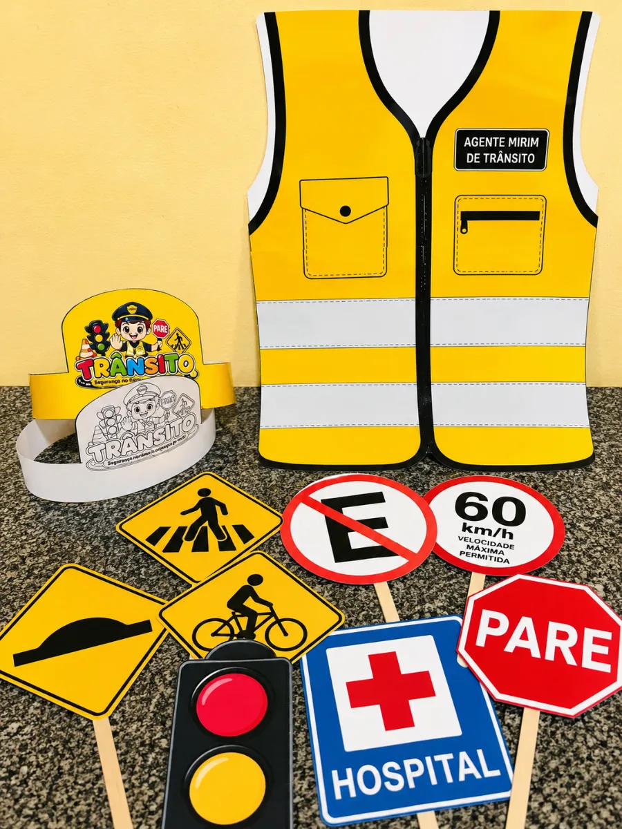 Mini Kit de Trânsito – Kit Pedagógico para Educação Infantil e Anos Iniciais — amostra 1: O que vem no Mini Kit de Trânsito?