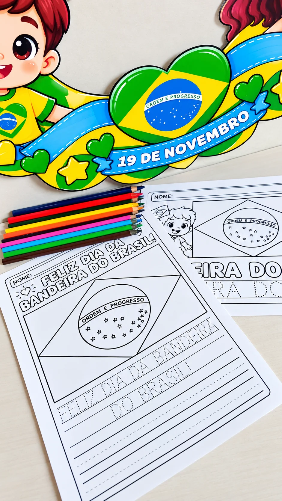 Mini Kit Dia da Bandeira – Moldura e Atividades em PDF — amostra 1: 🇧🇷💚 MINI KIT DIA DA BANDEIRA – MOLDURA PARA FOTOS +…
