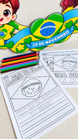 Mini Kit Dia da Bandeira - Orgulho de Ser Brasileiro em PDF. — amostra 1: 💚 1 moldura para fotos: colorida e temática,…