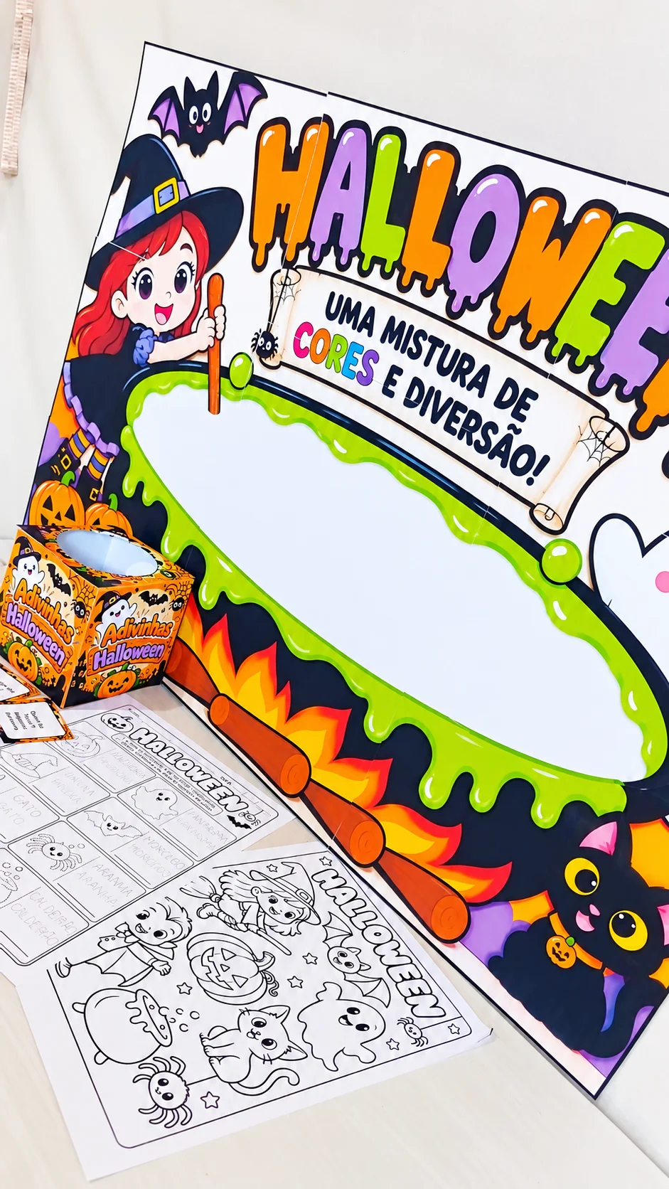 Mini Kit Halloween – Painel, Atividades e Adivinhas PDF — amostra 3: Mini Kit Halloween em PDF com painel interativo de 9…