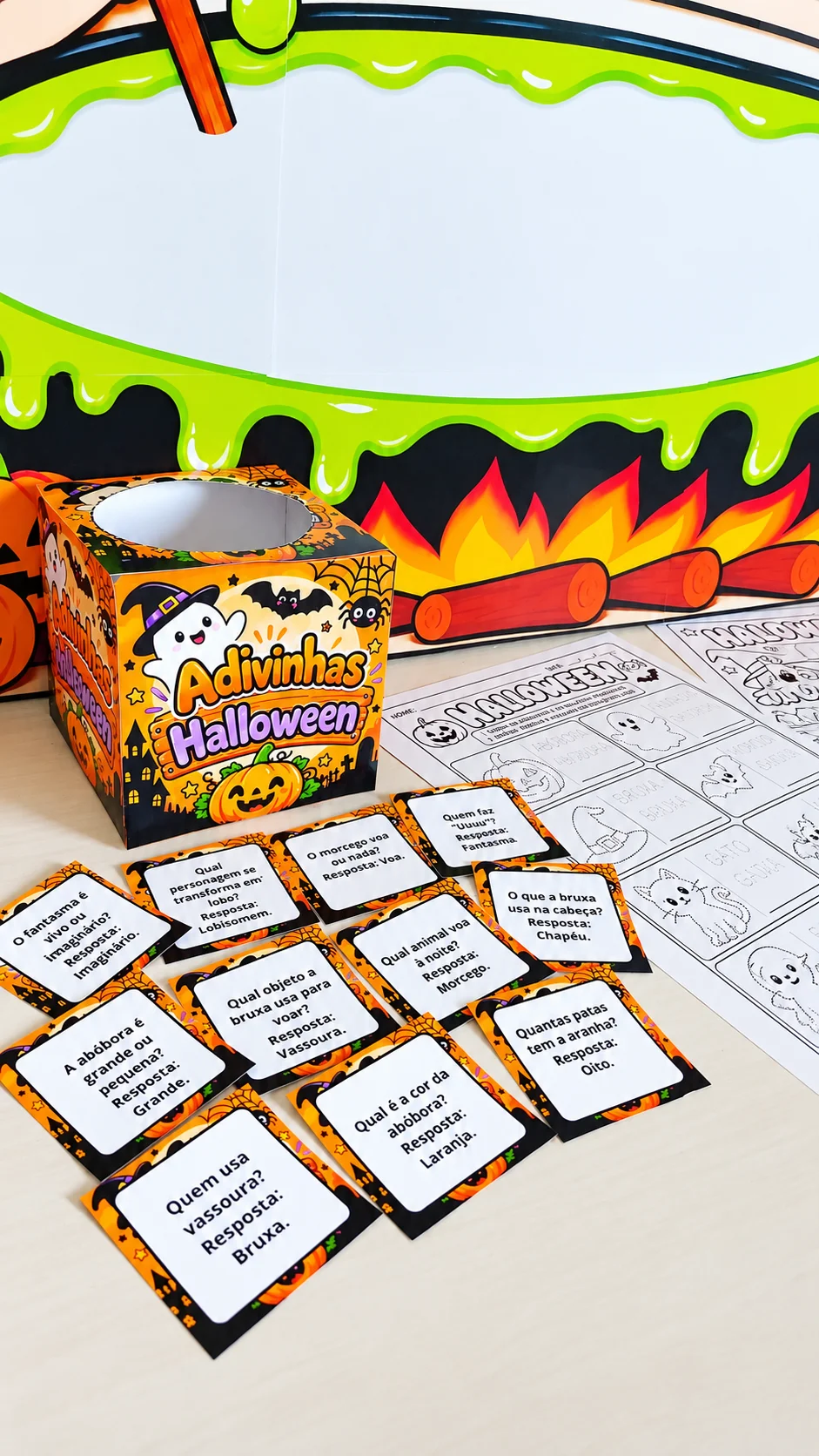 Mini Kit Halloween – Painel, Atividades e Adivinhas PDF — amostra 6: Mini Kit Halloween em PDF com painel interativo de 9…