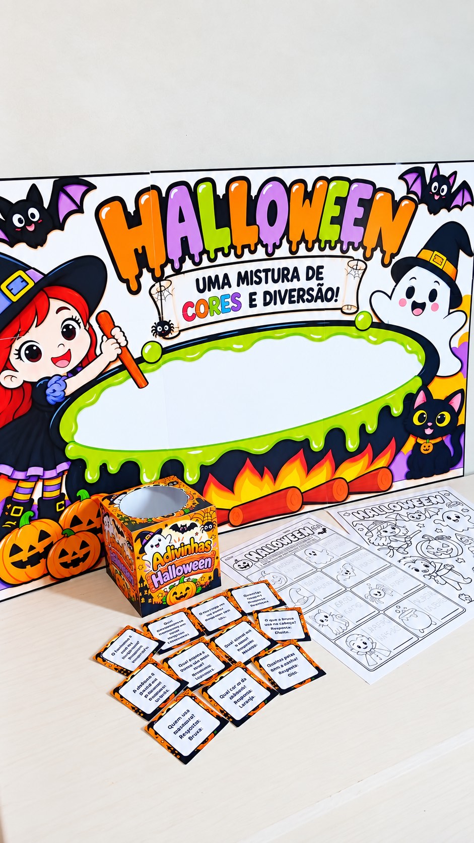 Mini Kit Halloween – Painel Interativo, Atividades e Adivinhas — amostra 2: O material reúne painel ampliado, atividades…