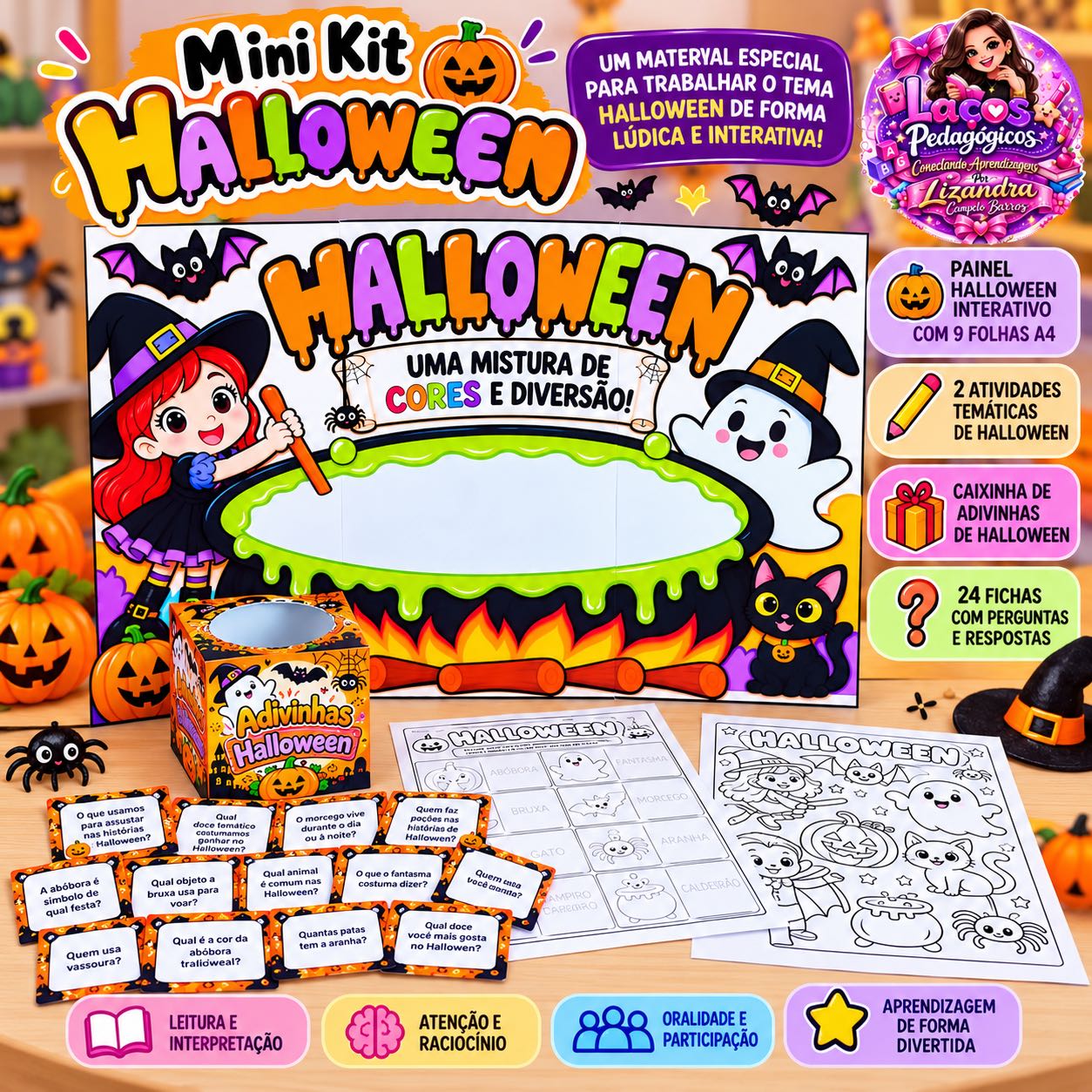 Mini Kit Halloween – Painel Interativo, Atividades e Adivinhas — capa do material