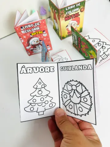Mini Livro de Colorir de Natal, Arquivo PDF com 5 Modelos — amostra 1: Livrinho de colorir de Natal para imprimir com 5…