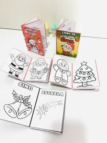 Mini Livro de Colorir de Natal, Arquivo PDF com 5 Modelos — amostra 2: Livrinho de colorir de Natal para imprimir com 5…