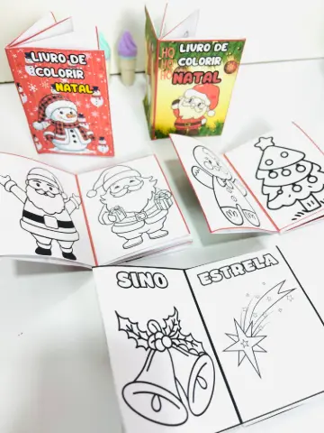 Mini Livro de Colorir de Natal, Arquivo PDF com 5 Modelos — amostra 3: Livrinho de colorir de Natal para imprimir com 5…