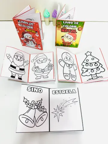 Mini Livro de Colorir de Natal, Arquivo PDF com 5 Modelos — amostra 4: Livrinho de colorir de Natal para imprimir com 5…