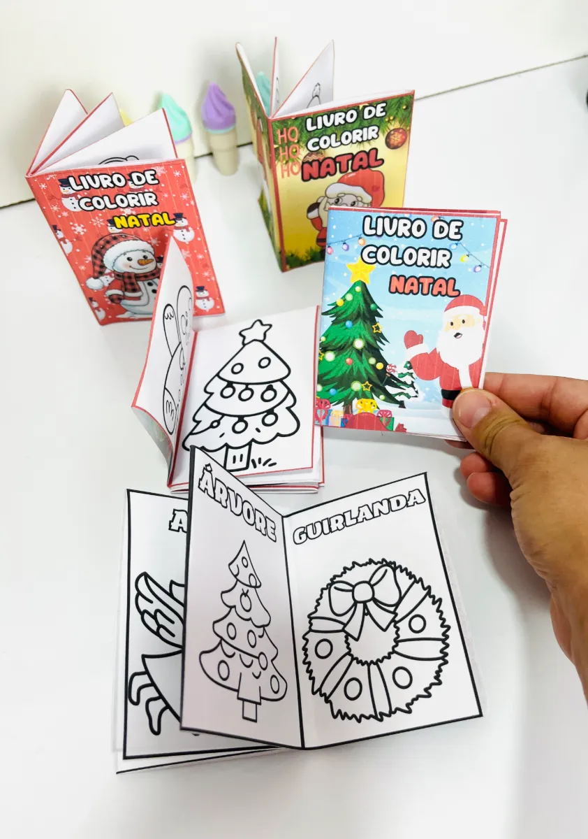 Mini Livro de Colorir de Natal, Arquivo PDF com 5 Modelos — Atividades para Educação Infantil: Livrinho de colorir de Natal…