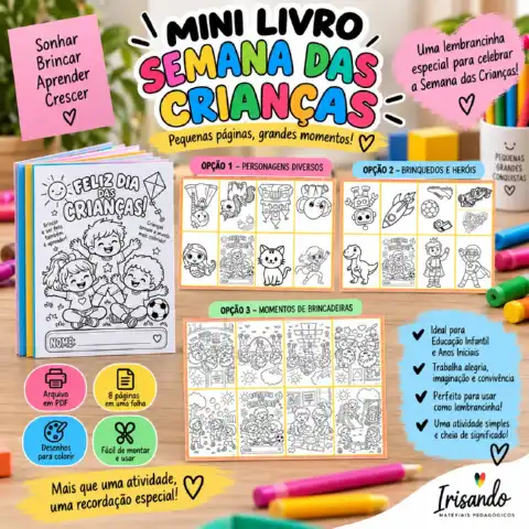 MINI LIVRO SEMANA DAS CRIANÇAS - Educação Infantil — amostra 2: 🎨 O material inclui: