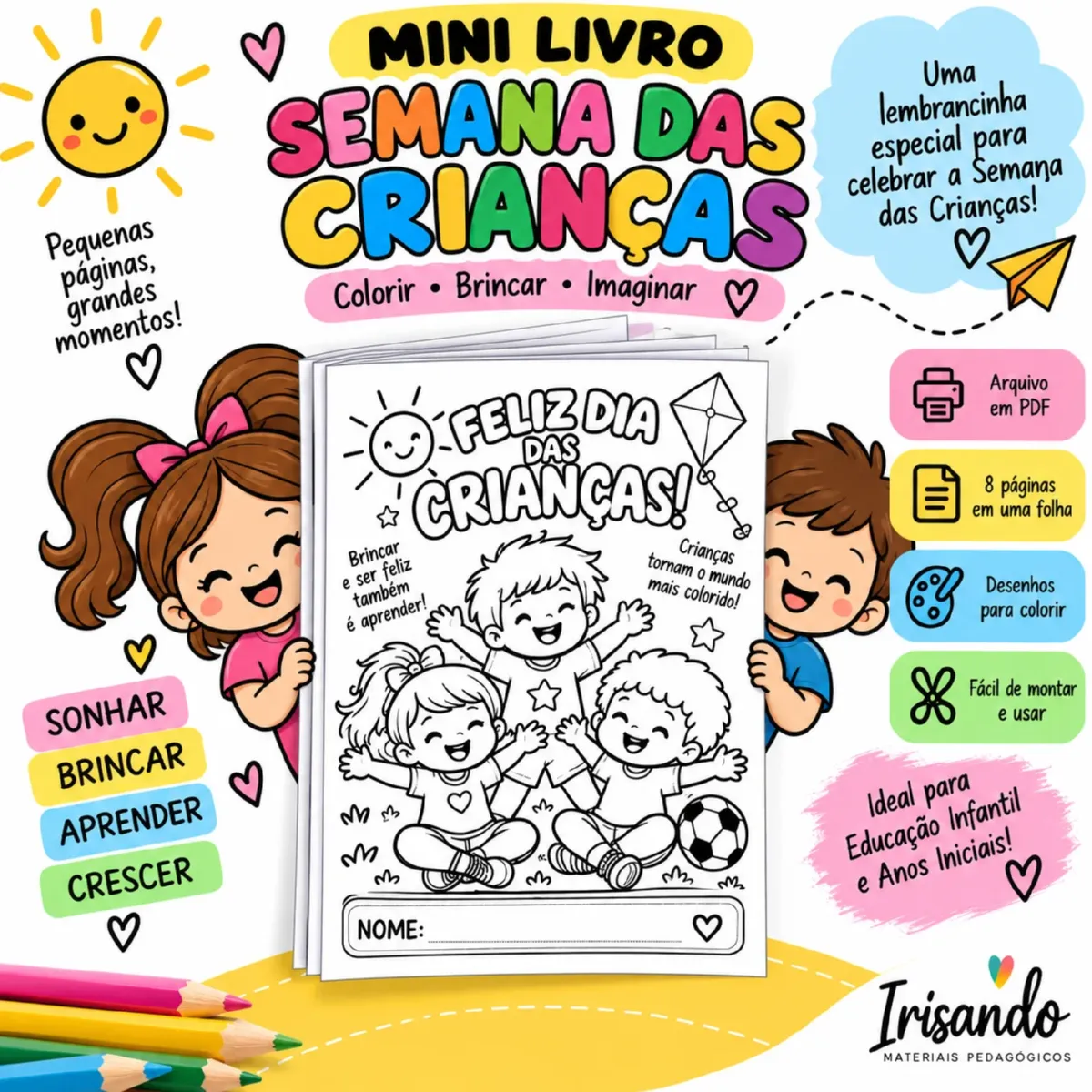 MINI LIVRO SEMANA DAS CRIANÇAS - Educação Infantil — Apostilas para Educação Infantil: Mini livro de colorir para a Semana…