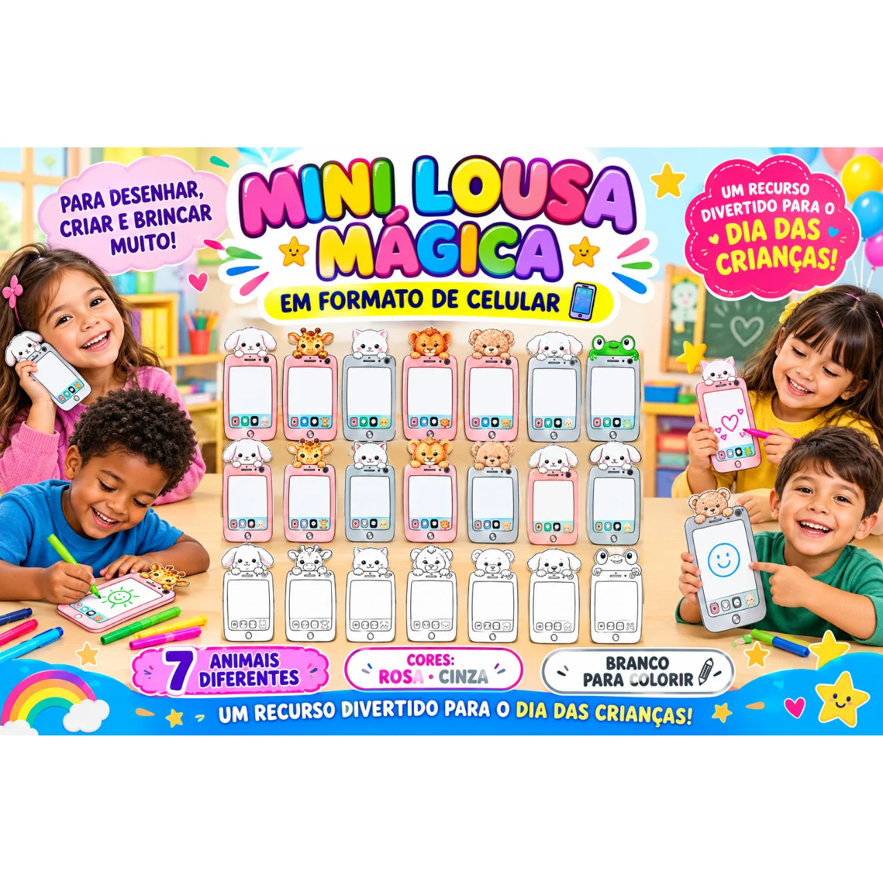 🎈✨Mini Lousa Mágica Celular Dia das Crianças em PDF para imprimir 🎈✨ — capa do material