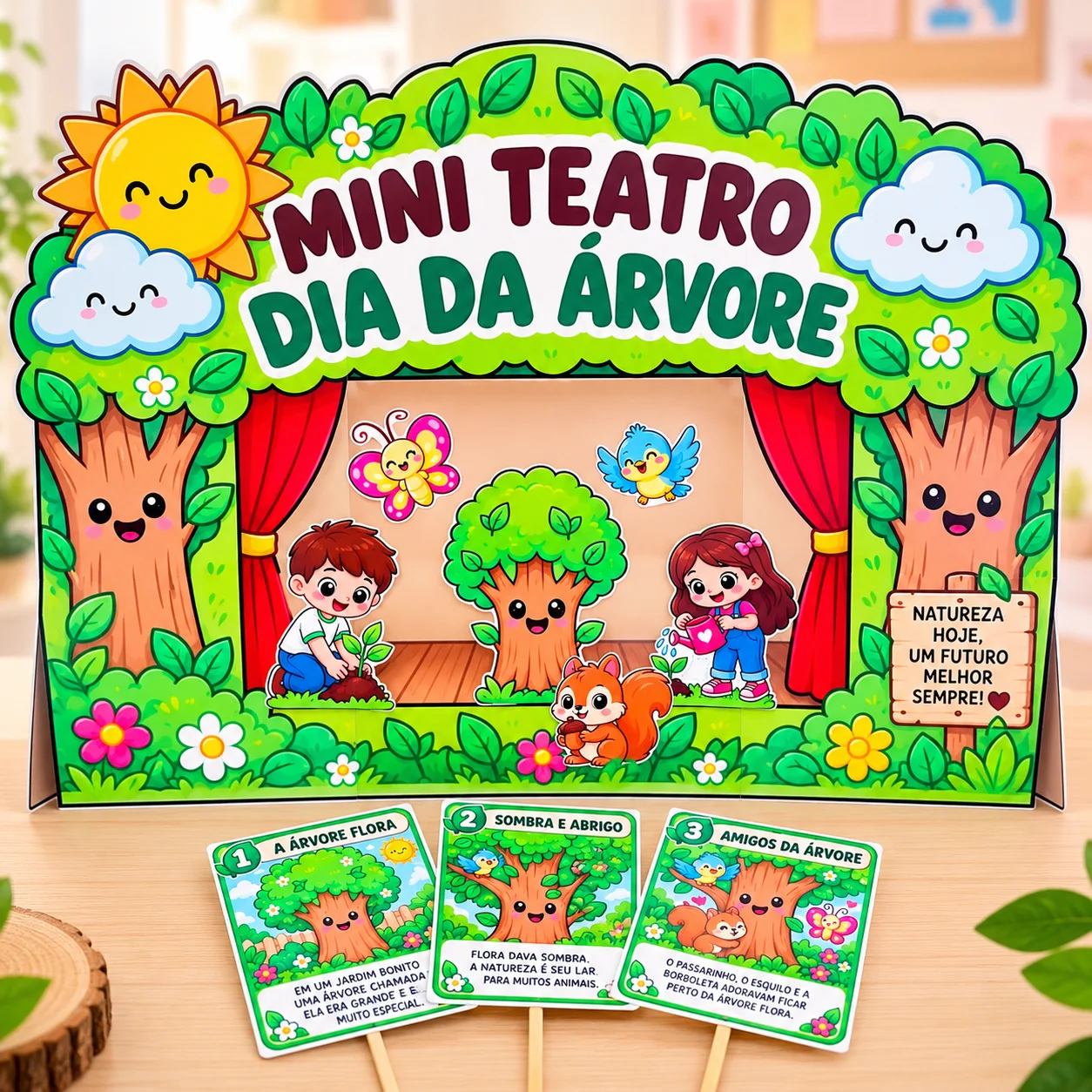 Mini Teatro Dia da Árvore – História e Palitoches para Imprimir — capa do material