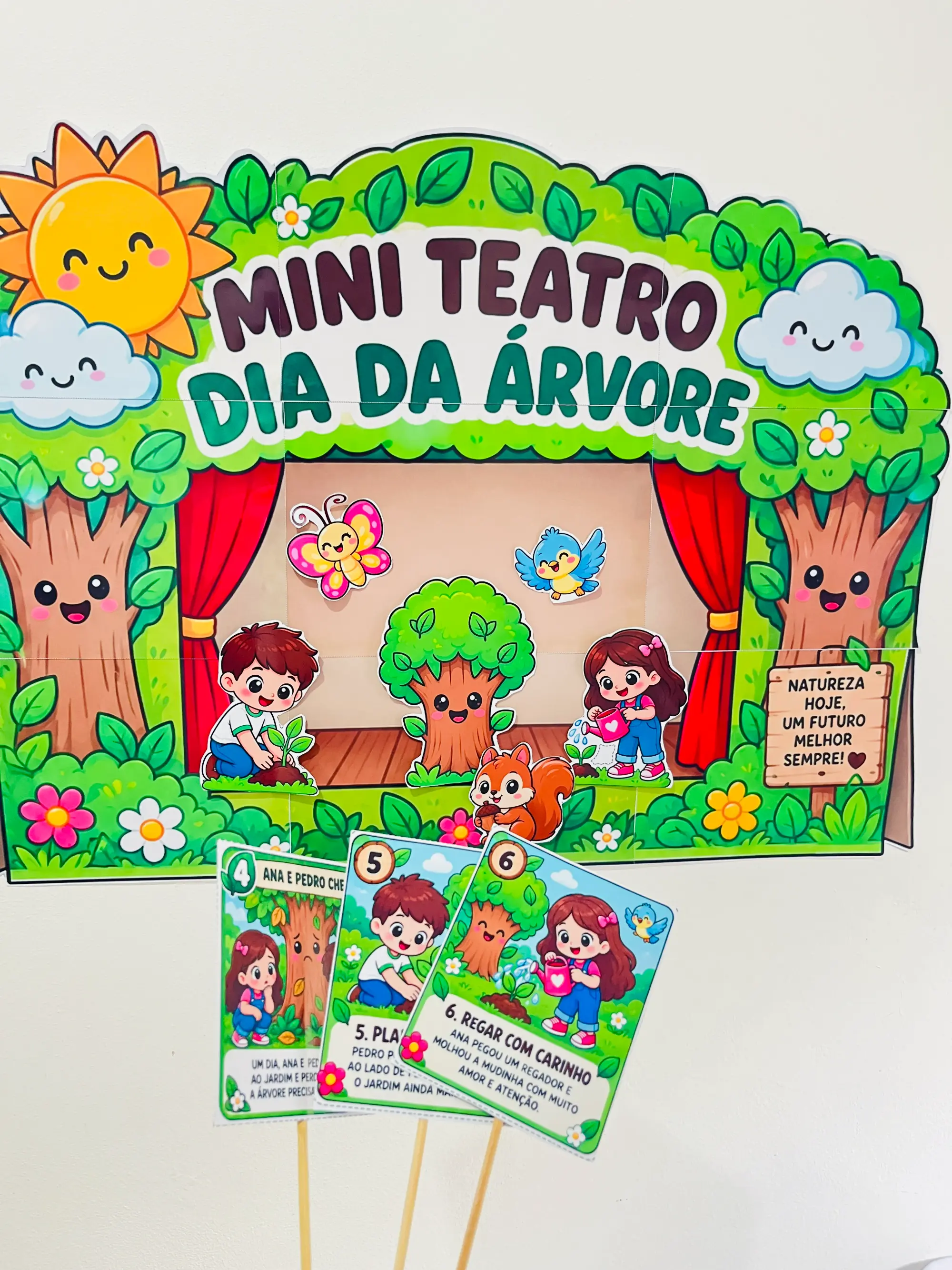 Mini Teatro Dia da Árvore – História Infantil com Palitoches e Atividade de Educação Ambiental — amostra 3: Mini teatro do…