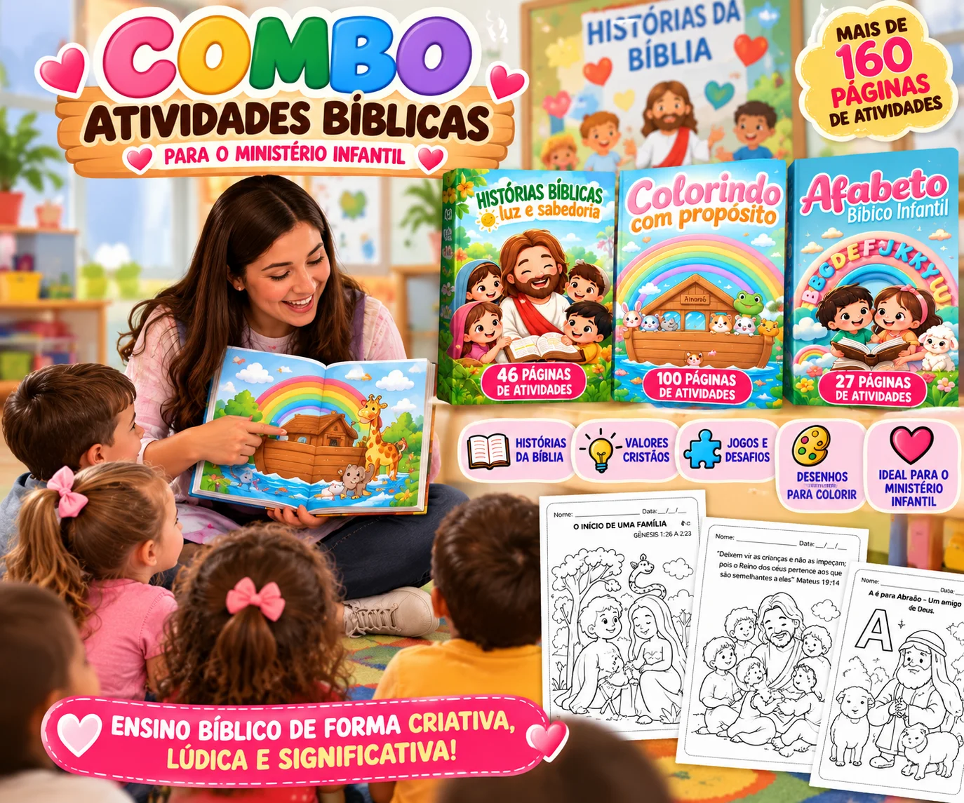 Ministério Infantil: Histórias Bíblicas, Colorir e Alfabeto Bíblico — amostra 2: 📚 O que está incluso: • Histórias…
