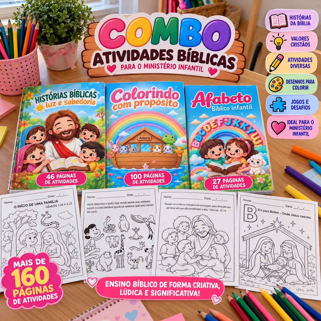 Ministério Infantil: Histórias Bíblicas, Colorir e Alfabeto Bíblico — capa do material