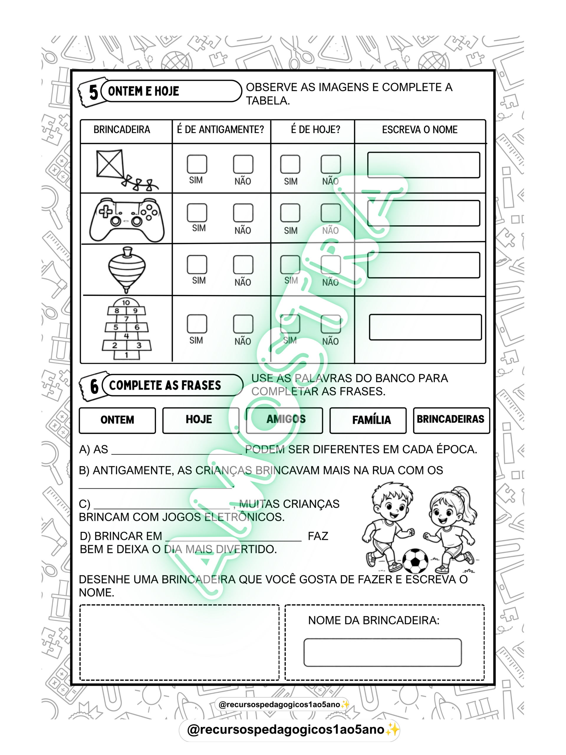 Missão Dia das Crianças – Atividades Lúdicas para 1º e 2º Ano | Alfabetização — amostra 4: Formato e entrega