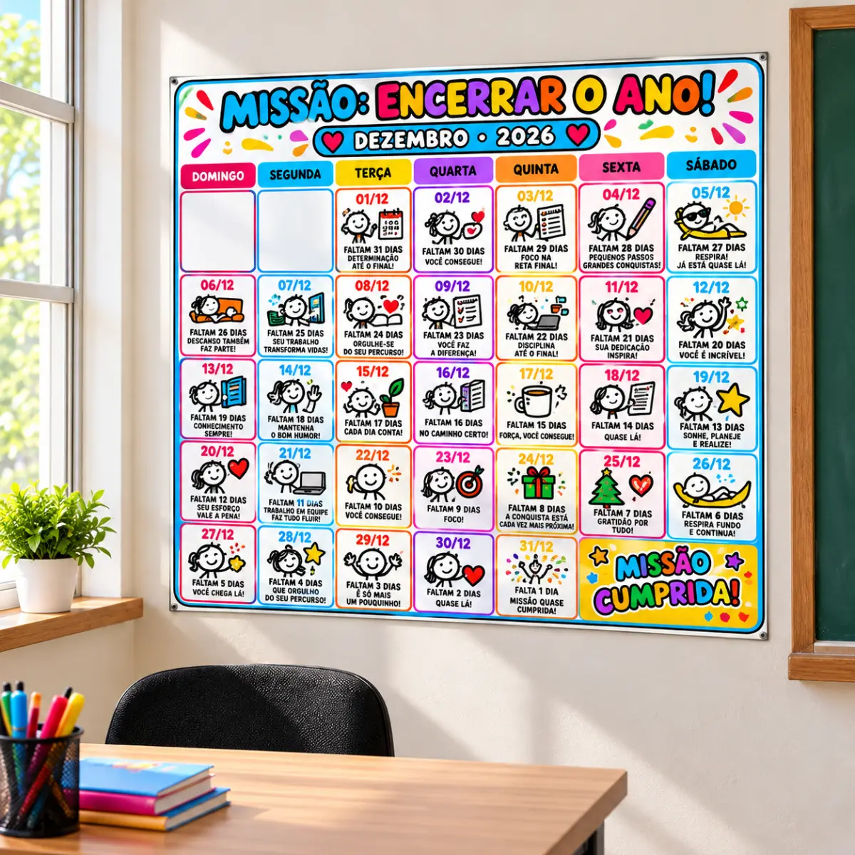 Missão Encerrar o Ano – Calendário de Contagem Regressiva — Planners e organização para Ensino Médio: Calendário de…