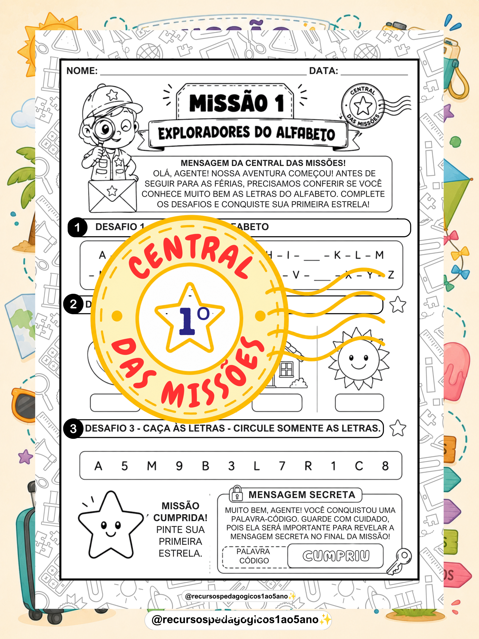 Missão Férias – 1º Ano | Revisão do 1º Semestre + Cartão – PDF para Imprimir — amostra 1: O que vem no material Missão Férias – 1º Ano | Revisão do 1º Semestre + Cartão – PDF para Imprimir — amostra 1: O que vem no material