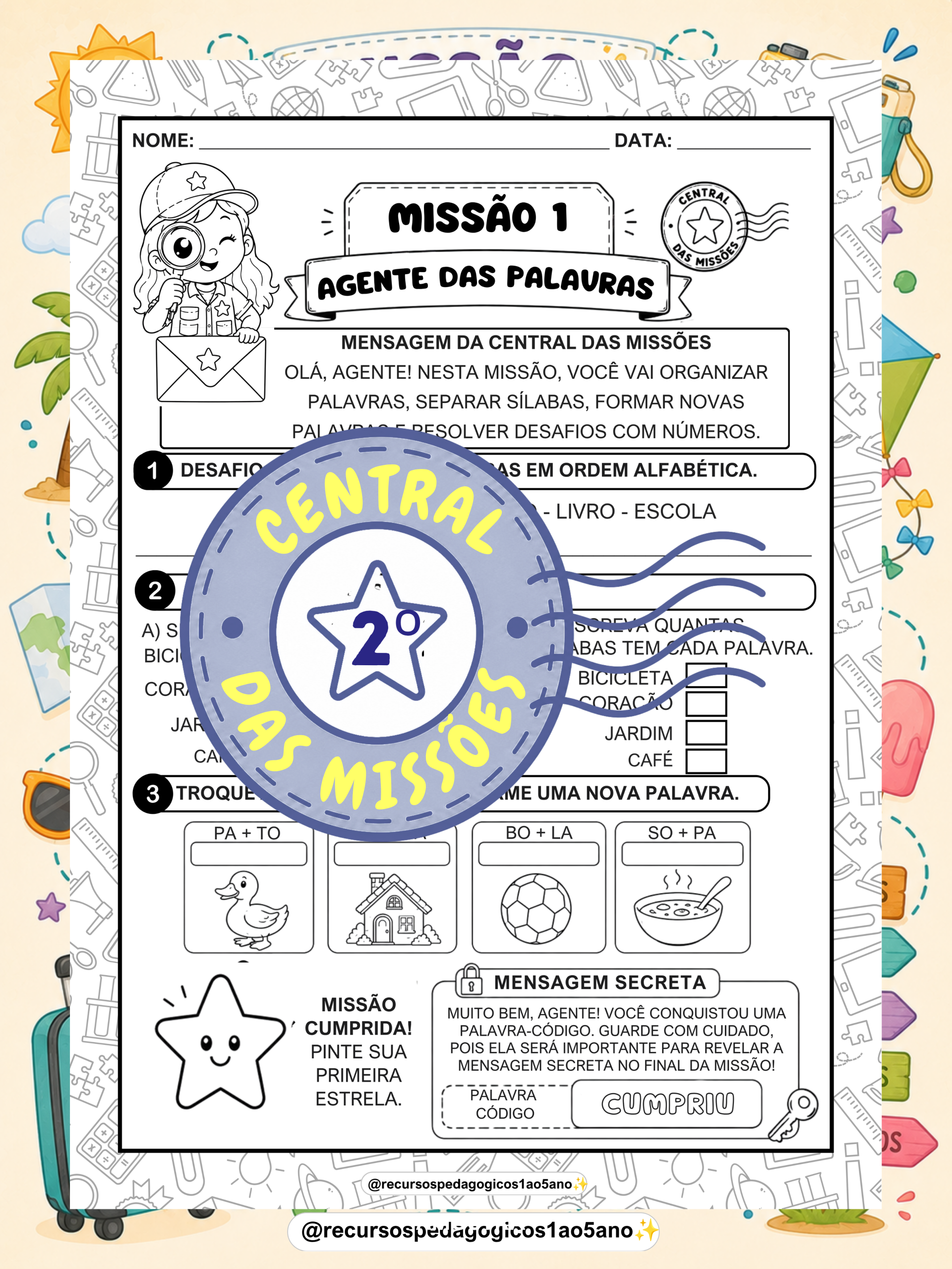 Missão Férias – 2º Ano | Revisão do 1º Semestre + Cartão – PDF para Imprimir — amostra 1: O que vem no material Missão Férias – 2º Ano | Revisão do 1º Semestre + Cartão – PDF para Imprimir — amostra 1: O que vem no material
