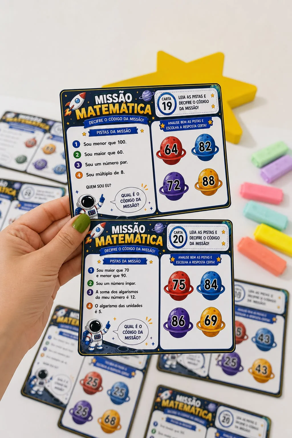 Missão Matemática – 32 Cartas de Desafios e Raciocínio — amostra 3: A proposta une Matemática, leitura e raciocínio em uma…