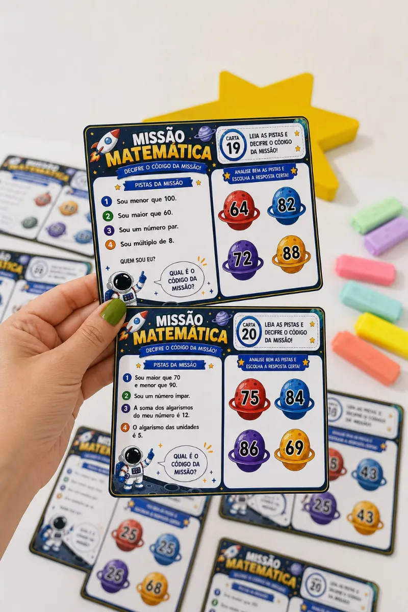 Missão Matemática – 32 Cartas de Desafios e Raciocínio — amostra 3: 🚀 Raciocínio lógico 🚀 Resolução de problemas 🚀…