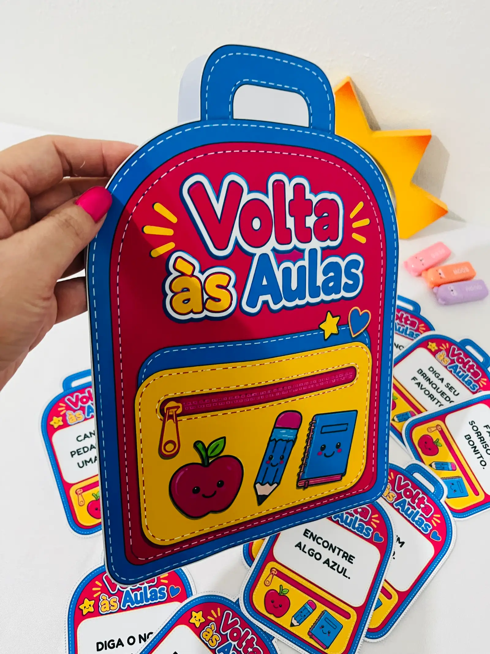 Mochila Interativa Volta às Aulas – Dinâmica com 30 Desafios — amostra 5: Mochila Interativa com 30 desafios para acolhida…