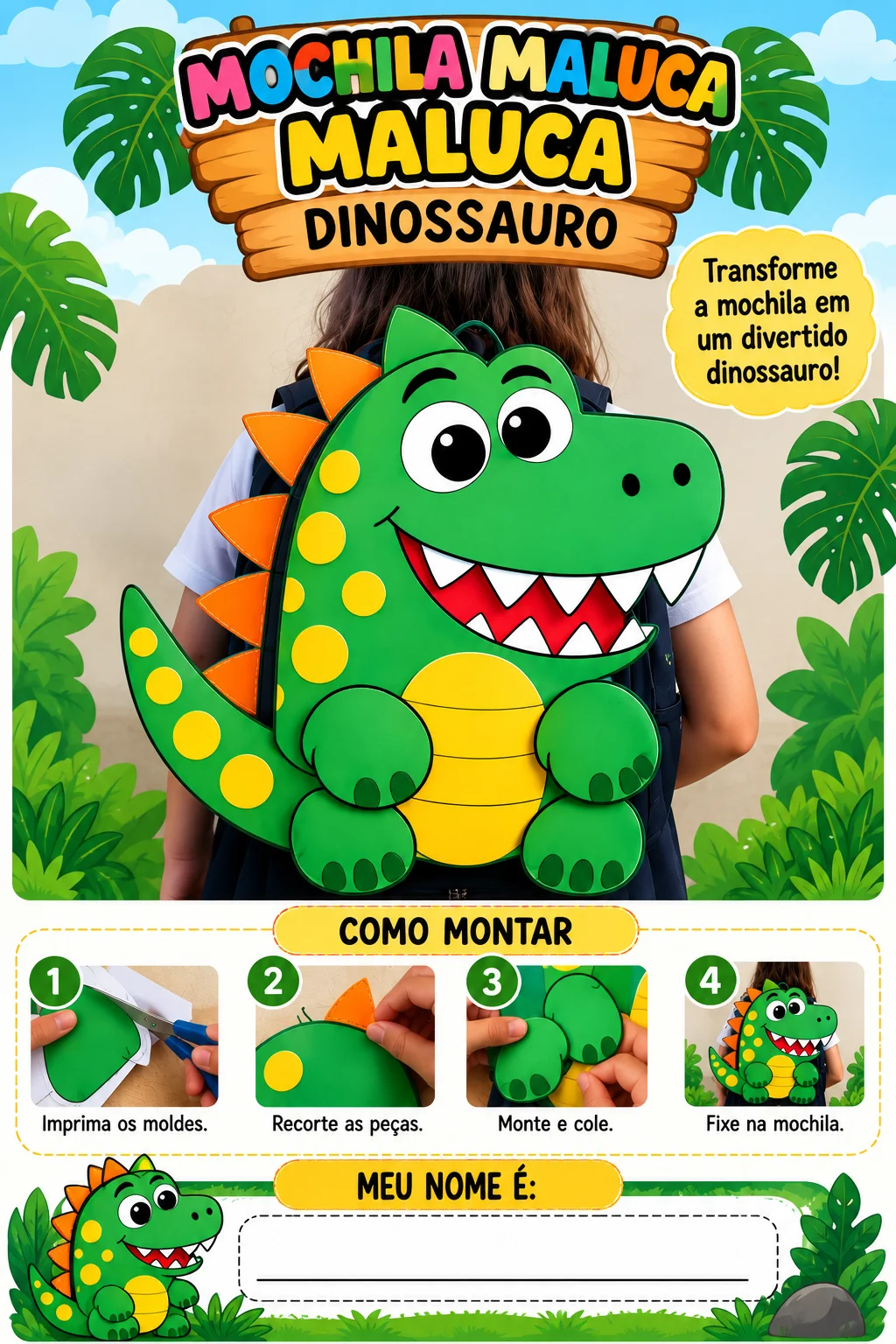 Mochila Maluca: 4 Modelos com Moldes para Imprimir — amostra 4: Kit Mochila Maluca com moldes de dinossauro, foguete,…