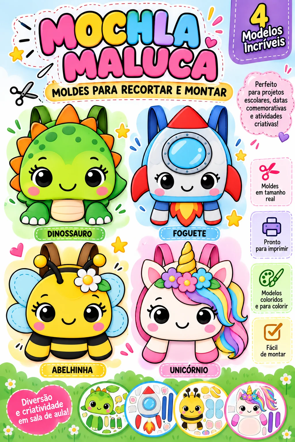 Mochila Maluca: 4 Modelos com Moldes para Imprimir — Datas comemorativas para Educação Infantil: Kit Mochila Maluca com…