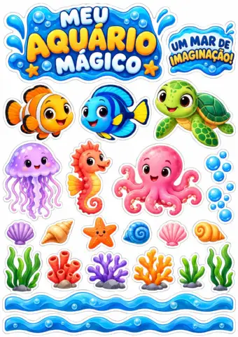 : Mochila Maluca Aquário Mágico em PDF | Elementos do Fundo do Mar — amostra 1: Transforme uma caixa em um aquário colorido…