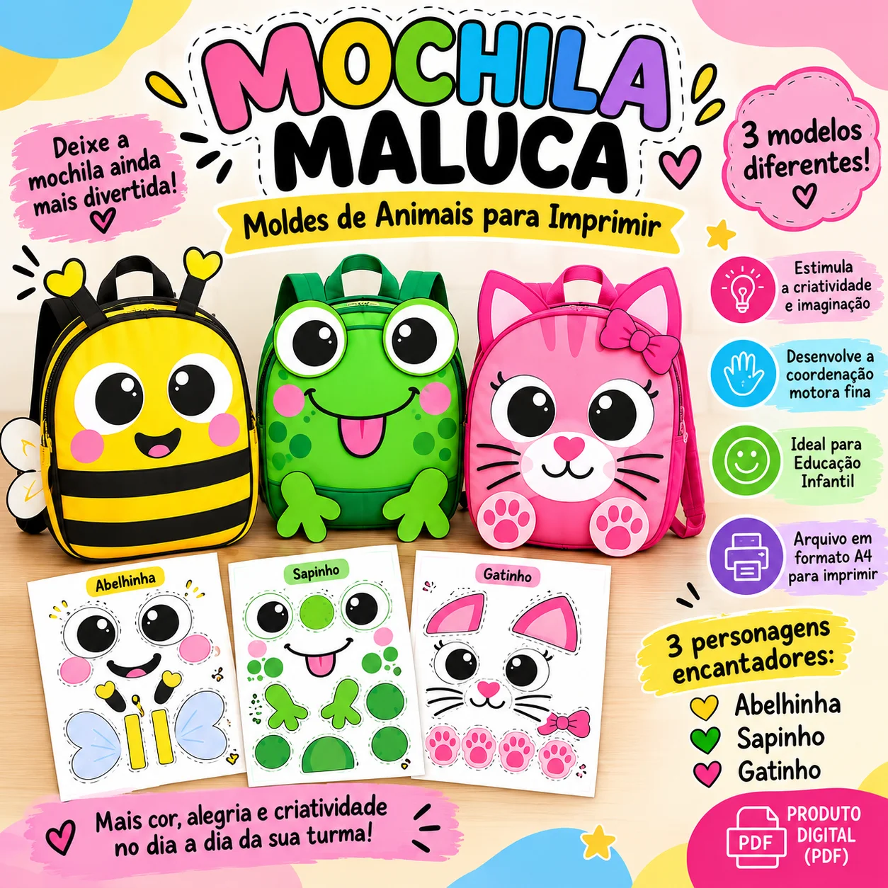 Mochila Maluca – Moldes de Animais para Imprimir — capa do material