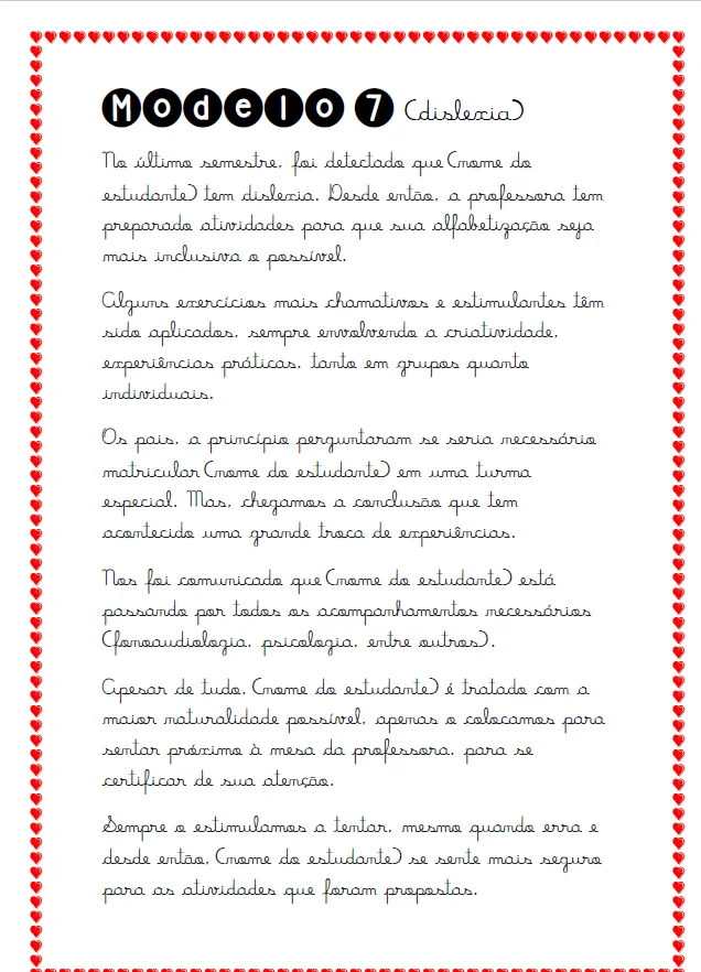 MODELO DE RELATÓRIO EDUCAÇÃO ESPECIAL - PARA PROFESSORES — amostra 3: O material Relatórios – Educação Especial foi pensado…