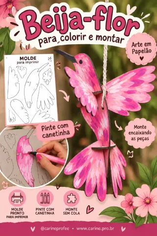 Molde: Beija-flor de papelão colorir e montar — capa do material