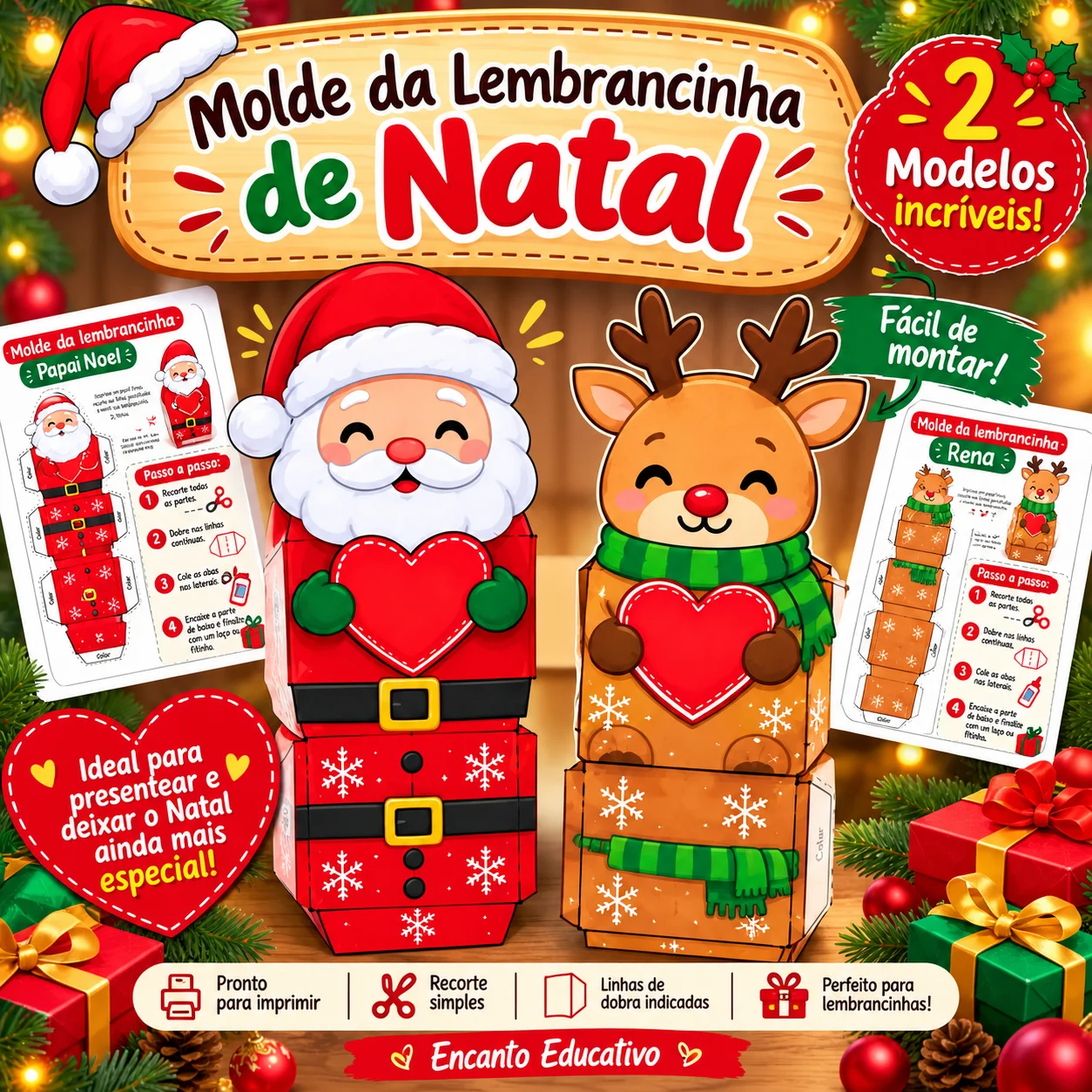 Moldes de Lembrancinhas de Natal – Papai Noel e Rena — Datas comemorativas para Educação Infantil: Duas lembrancinhas…