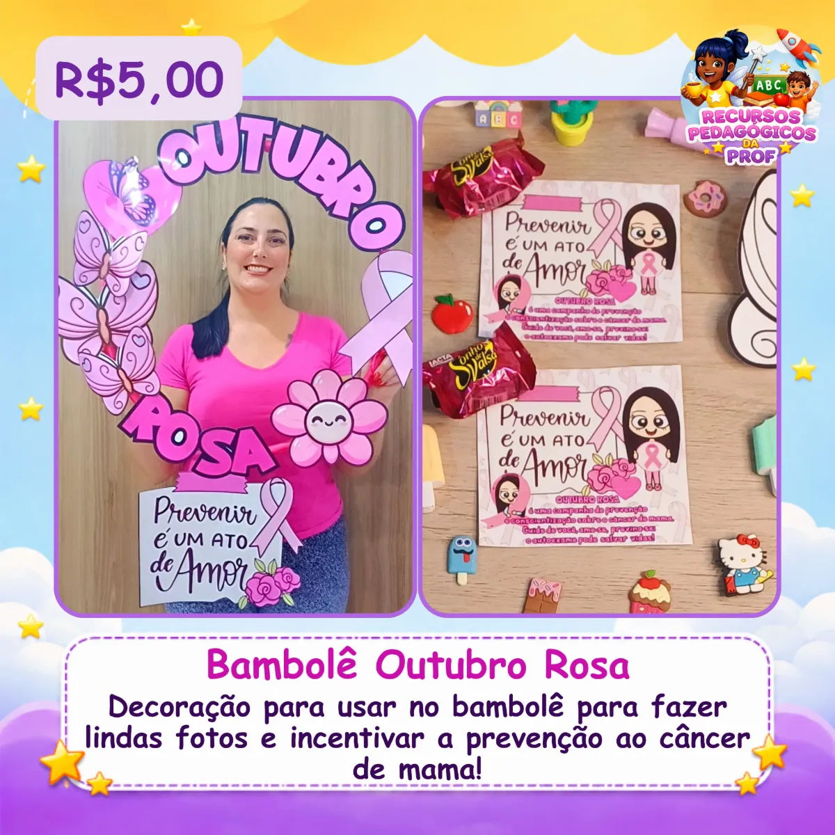 Moldura Bambolê Outubro Rosa - Cuidar-se é um ato de Amor — Atividades para Todas as séries: Decoração para usar no bambolê…