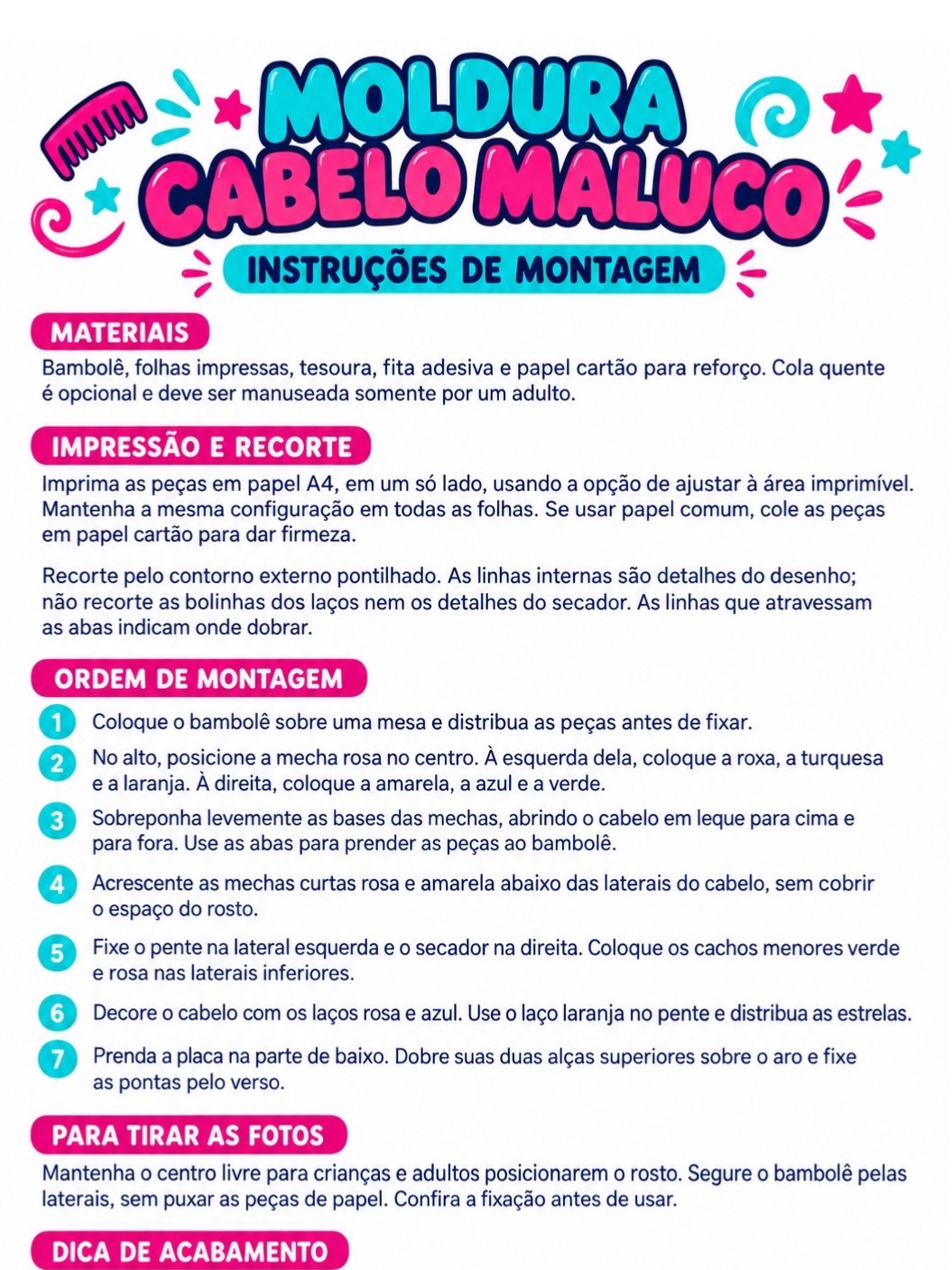 Moldura Cabelo Maluco para Bambolê – Kit para Imprimir — amostra 1: Monte uma moldura de fotos para o Dia do Cabelo Maluco
