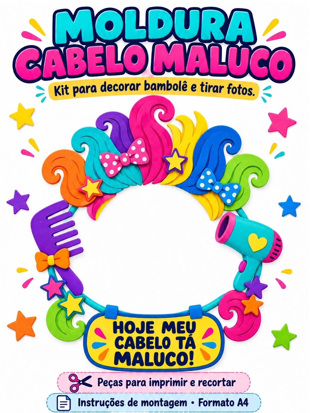 Moldura Cabelo Maluco para Bambolê – Kit para Imprimir — Datas comemorativas para Educação Infantil: Monte uma moldura de…