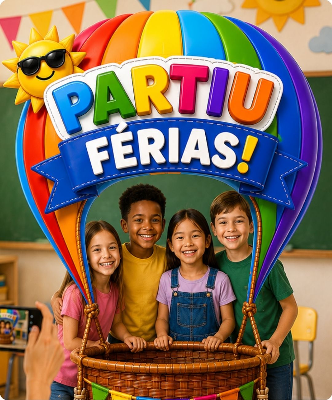Moldura de férias escolares para imprimir – anos iniciais — amostra 1: Um cenário para marcar a chegada das férias