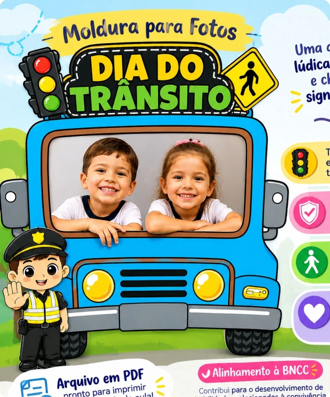 Moldura de fotos do Dia do Trânsito para imprimir – Educação Infantil — amostra 2: Como aplicar com as crianças