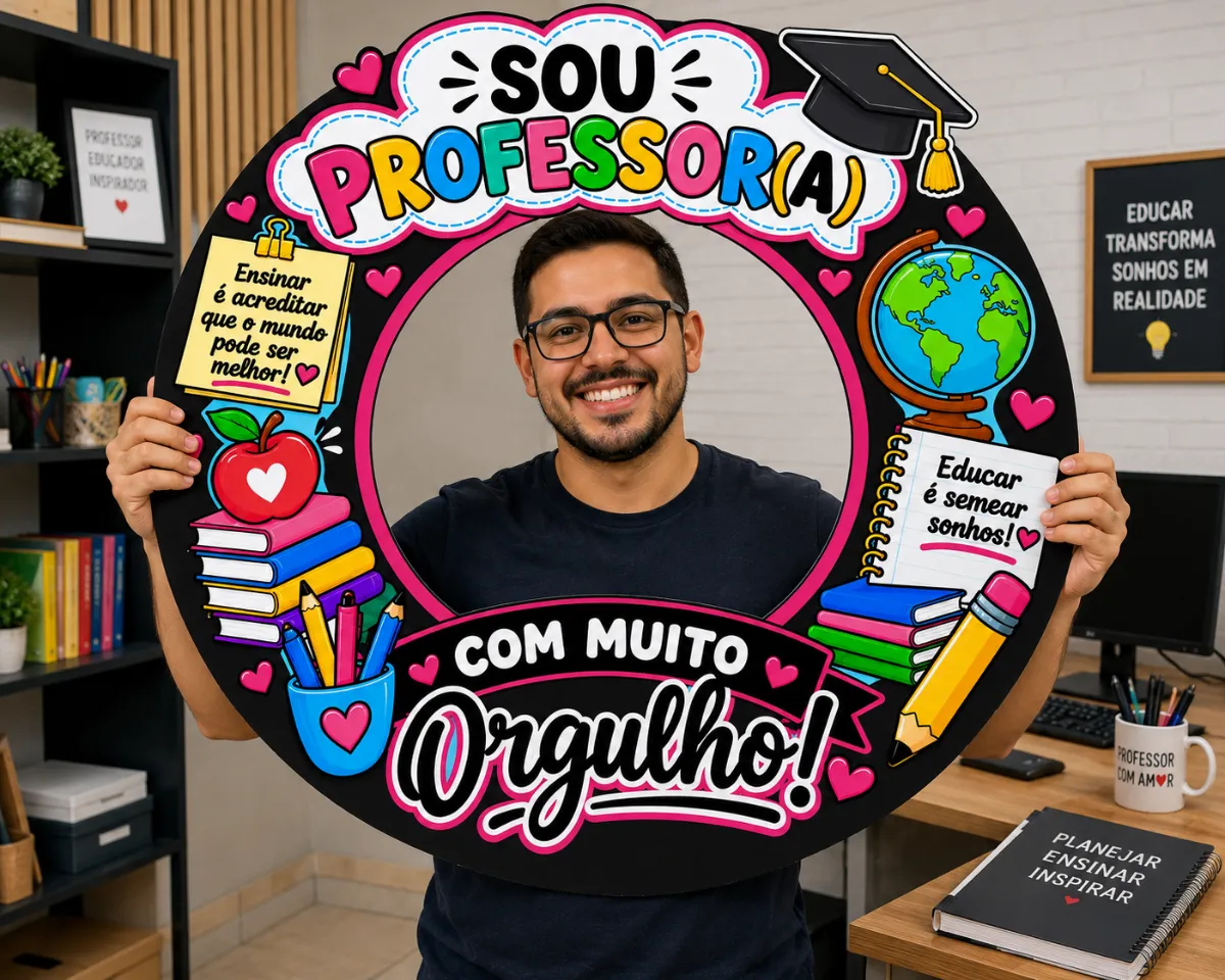 Moldura Dia dos Professores – Sou Professora — amostra 1: 🌷✨ Celebre o orgulho de ensinar e registre momentos inesquecíveis!