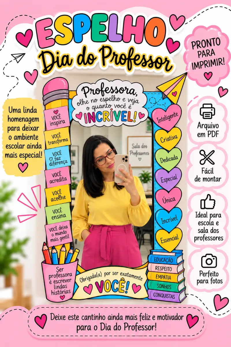Moldura para Dia do Professor em PDF para Baixar — amostra 1: Deixe a comemoração ainda mais especial com esta Moldura Dia…