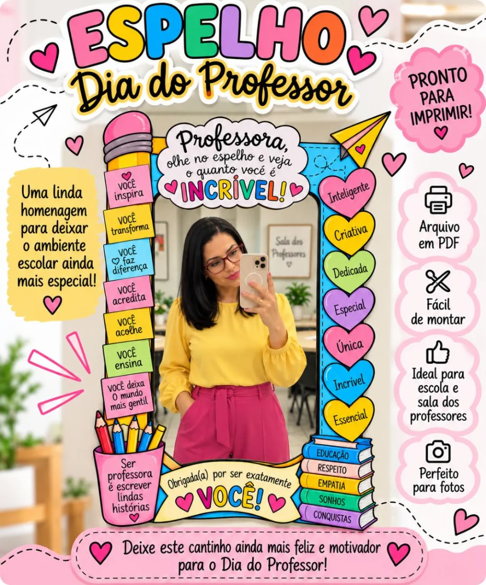 Moldura para Dia do Professor em PDF para Baixar — Atividades para Todas as séries: Deixe a comemoração ainda mais especial…
