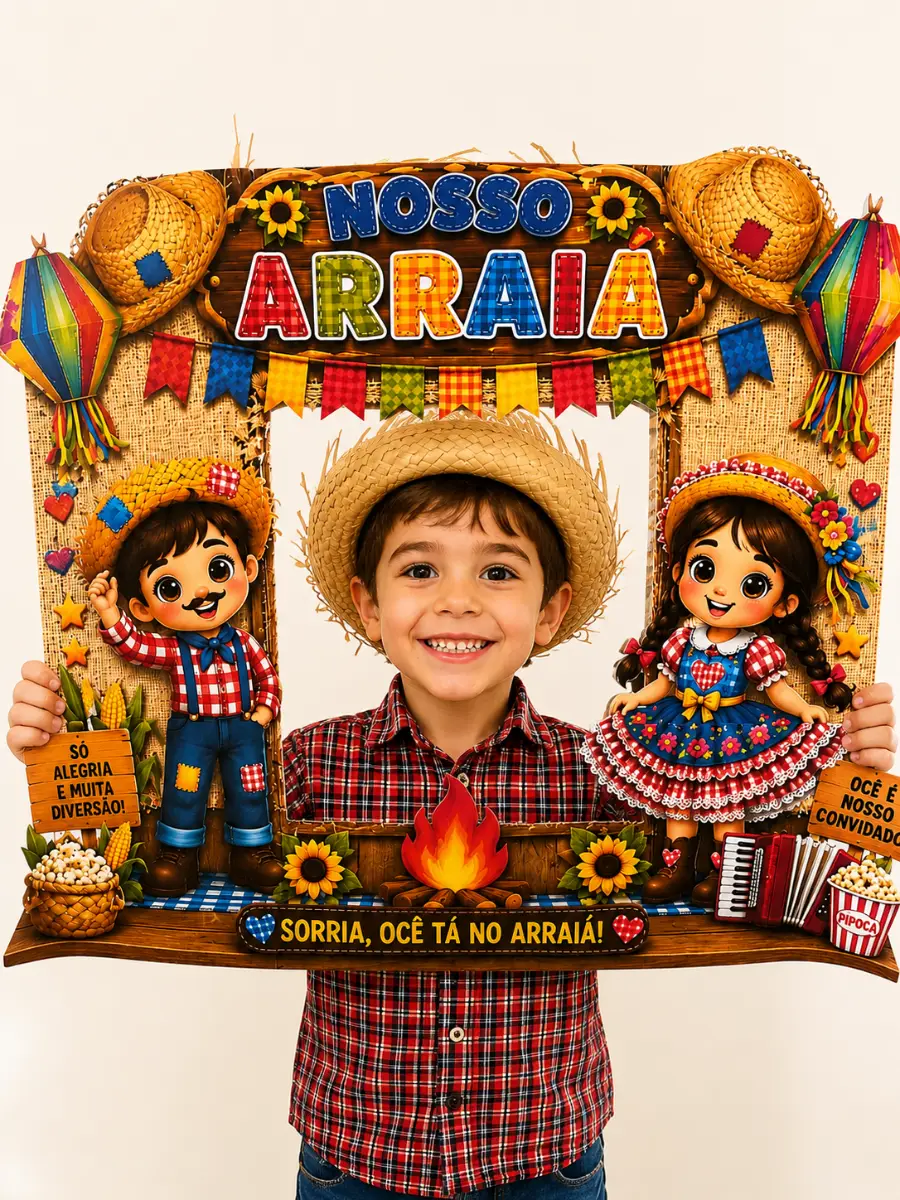 Moldura para Fotos Festa Junina - Anos Iniciais — amostra 1: Transforme sua festa junina em um momento inesquecível e…